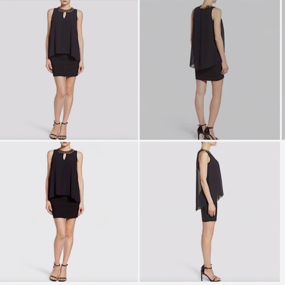 LAUNDRY BY SHELLI SEGAL WHITE HALTER CHIFFON DRESS WITH GOLD CHAIN NECKLINE - Picture 14 of 15